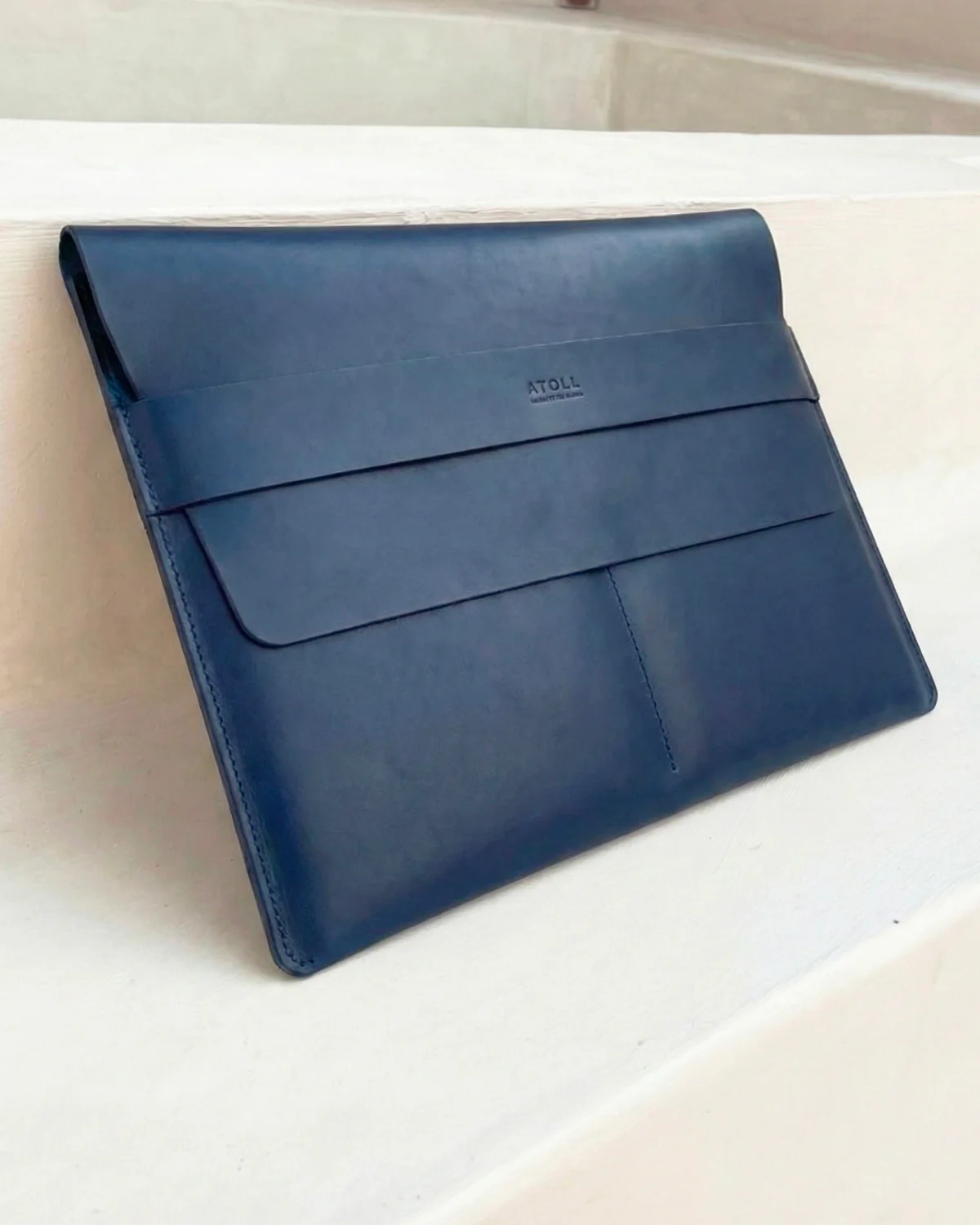 Atlas -Navy Leather Mcbook Sleeve - Image 3